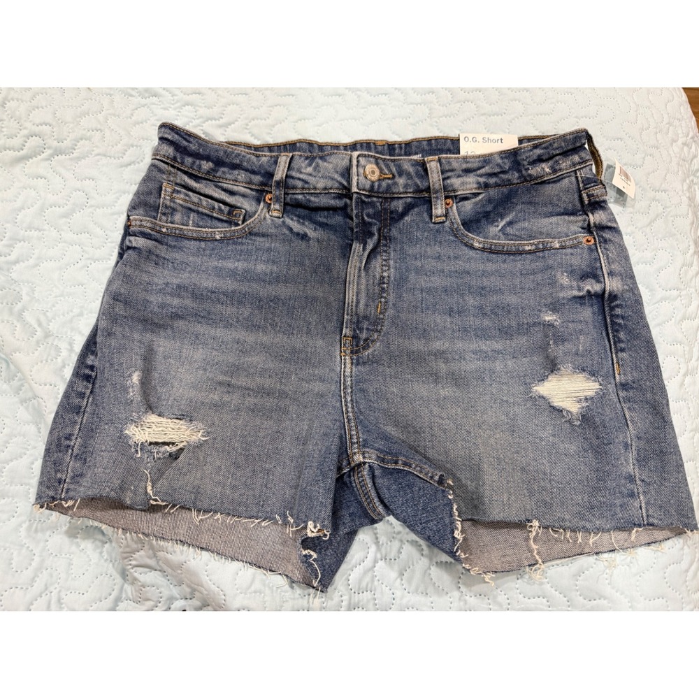 Distressed Boho Jean Shorts Blue Size 12 High Rise Raw Hem Old Navy O.G. Short